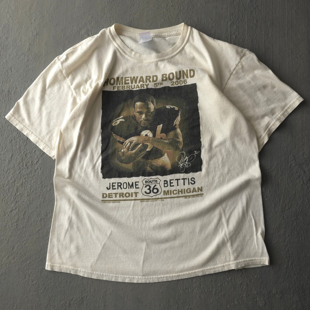 Vintage 2000s Gildan Cream Jerome Bettis T-shirt Large Homeward Bound NFL